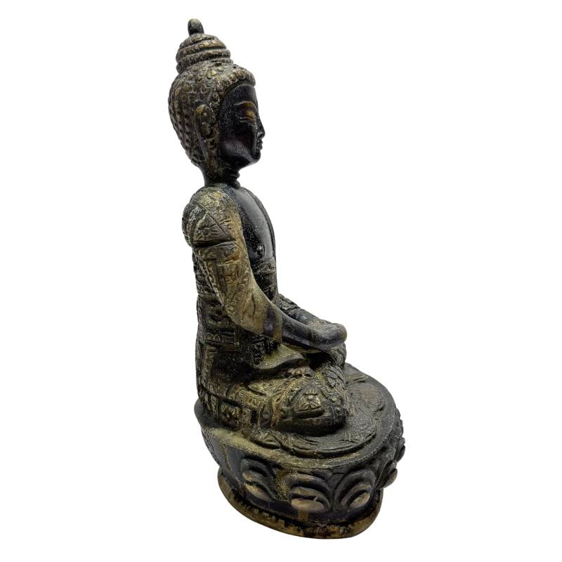Paar nepalesische Buddha-Statuen in Meditationshaltung mit Abhaya Mudra, Lot 457, feuervergoldete Bronze aus Patan, 18,5 cm hoch, 3,2 kg schweres Set, frühes 20. Jahrhundert, 1stbuddha.