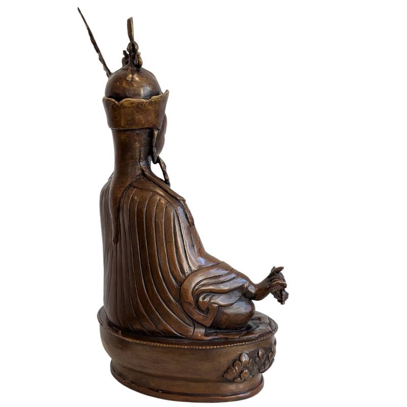 Padmasambhava Statue Tibet Bronze antik mit Vajra Mudra und Ritualsymbolik