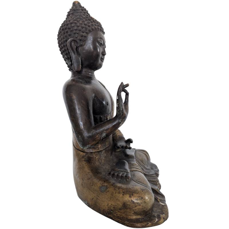 Handgegossene chinesische Buddha-Statue aus Bronze (Qing-Dynastie)