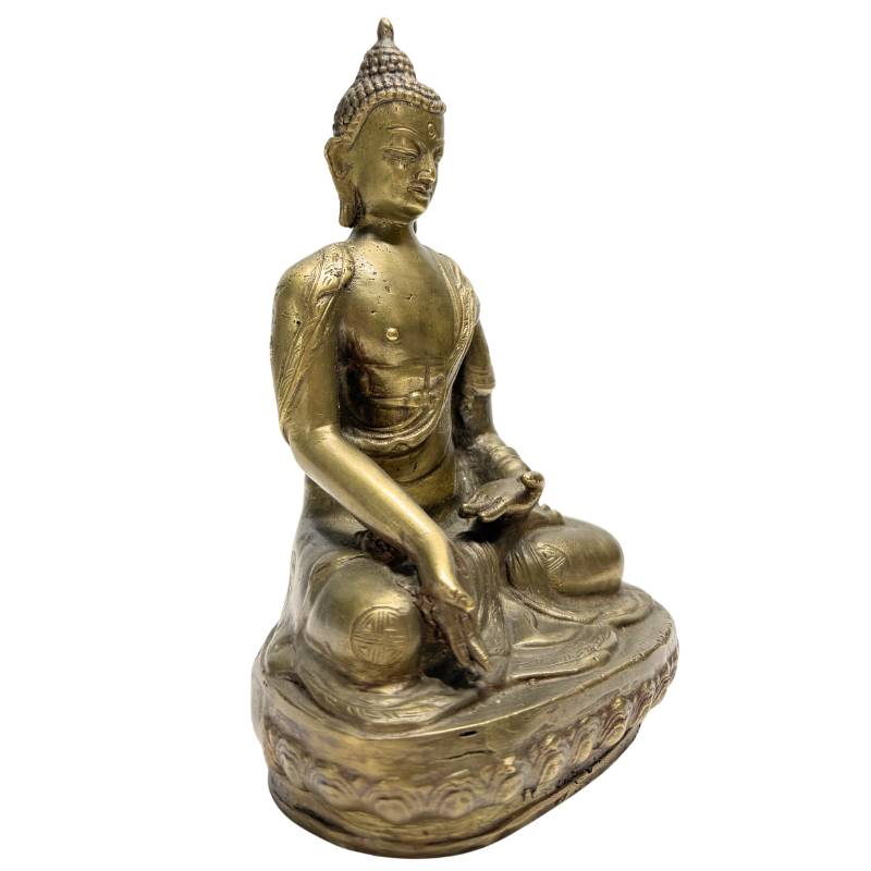 Antiker chinesischer Bronze-Buddha in Meditationshaltung, Lot 458, späte Qing-Dynastie, 20 cm hoch, Gewand mit Shou-Symbolen verziert, 1,3 kg schwere Bronze mit authentischer Patina, 1stbuddha.