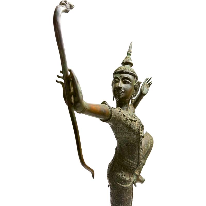 Exklusives Sammlerobjekt: Große thailändische Rama Figur aus Bronze, 83 cm hoch, 12,2 kg, auf Holzsockel montiert, gewachsene dunkle Patina, Lot 445, 1stbuddha.
