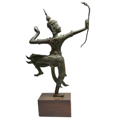 Große Rama Skulptur aus Bronze, Thailand, ausdrucksstarke Pose und Bewegung, 83 cm hoch, 12,2 kg, dunkle Edelpatina, auf Holzsockel montiert, Lot 445, 1stbuddha.
