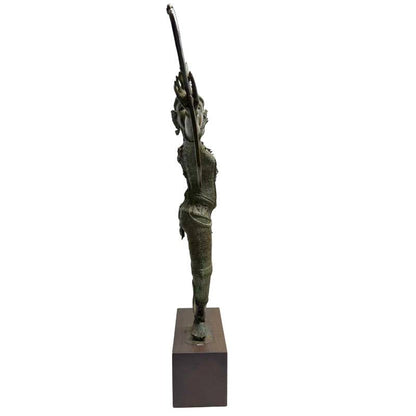 Thailändische Rama Figur aus Bronze, Detailreiche Krone und Gewand, 83 cm hoch, 12,2 kg schwer, auf Holzsockel, dunkle Patina mit natürlichen Highlights, Lot 445, 1stbuddha.