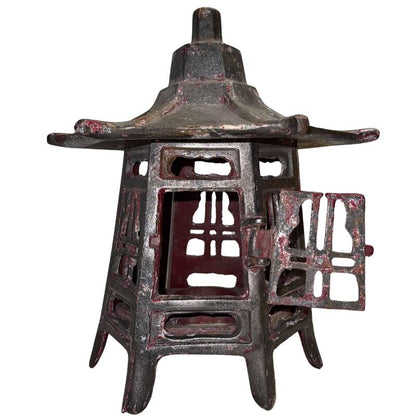 Rote Tempel-Laterne aus Gusseisen im Toro-Stil 27cm hoch