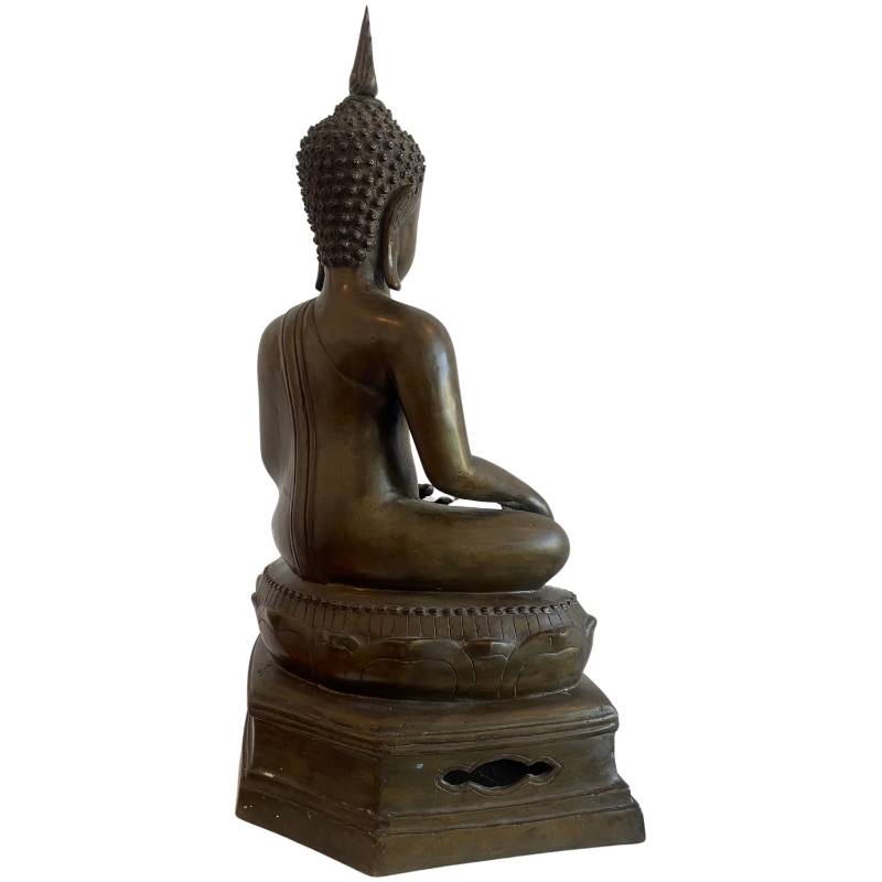 Schwere thailändische Buddha Statue aus Bronze mit alter Patina