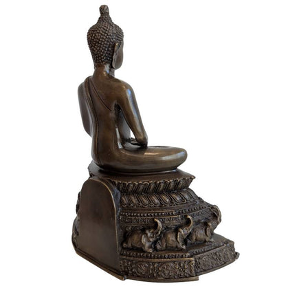 Sitzender Buddha Bronze mit Elefanten Sockel als Symbol für Harmonie und Ruhe