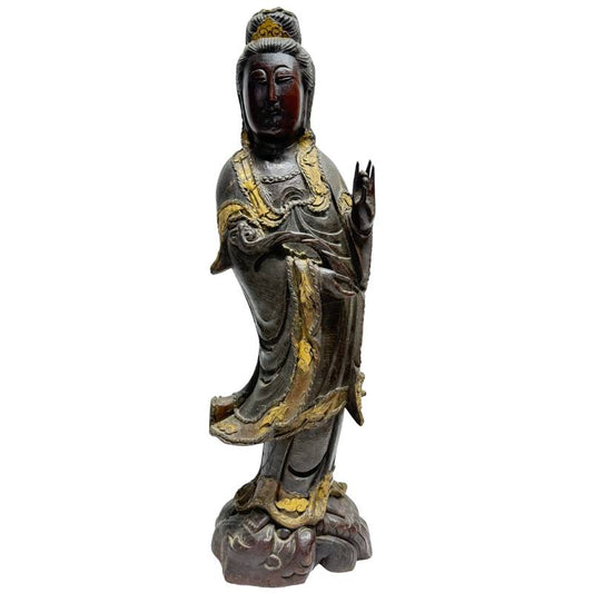 Stehende Guanyin Holzfigur China Qing Dynastie 18 19 Jahrhundert