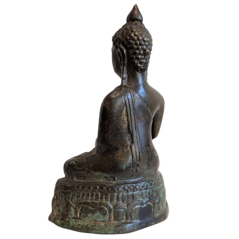 Südostasiatische Buddha-Statue aus Bronze mit tiefer, authentischer Patina, Darstellung in der Erdberührung-Mudra, antikes Devotionalienbild, Lot 149.