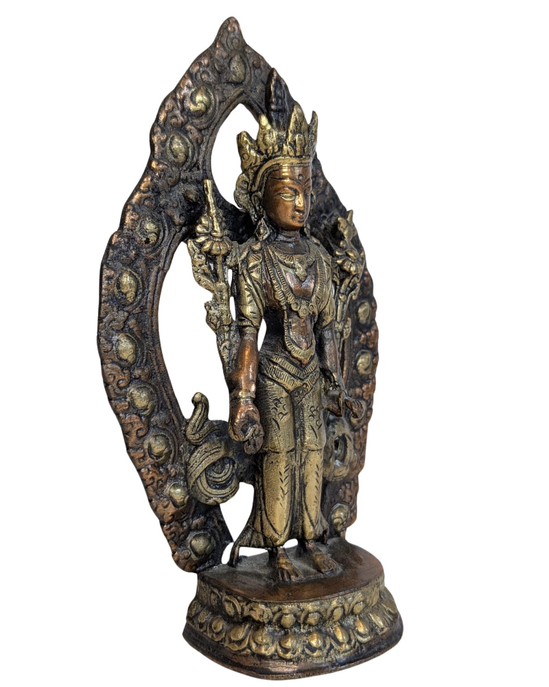 Tara Bronze Tibet Nepal auf Lotus mit Aureole