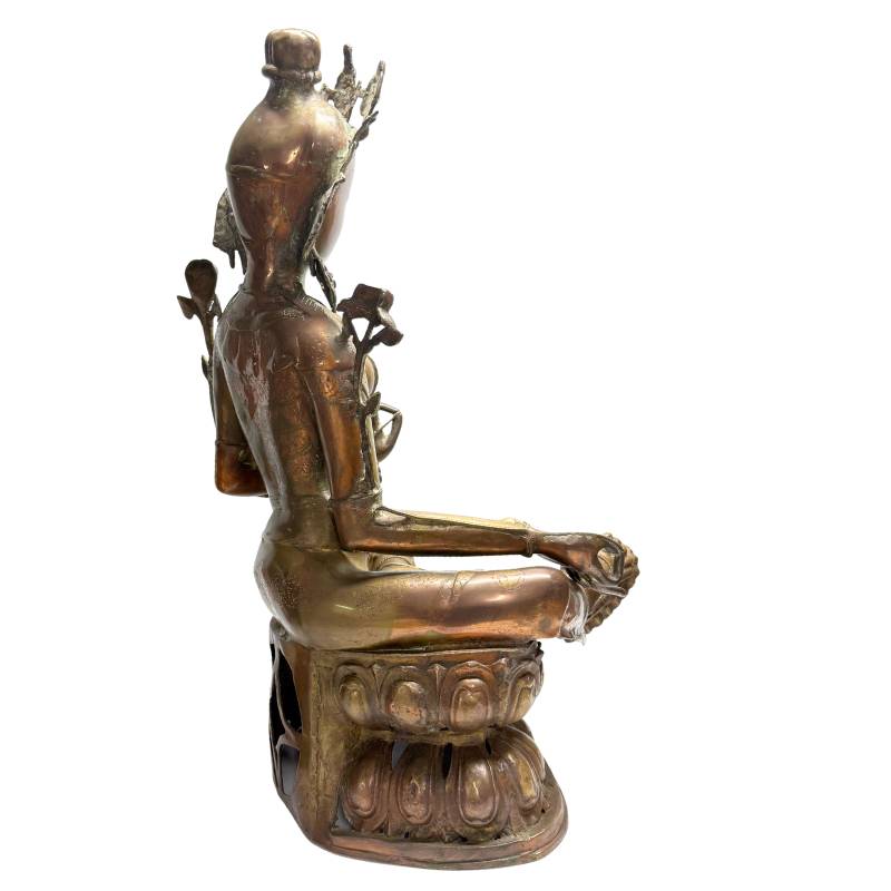 Detail der rituellen Handhaltung (Mudra) einer antiken Tara-Figur, Bronze mit Vergoldungsresten, Lot 408 1stbuddha, Himalaya-Kunst des 19. Jh.