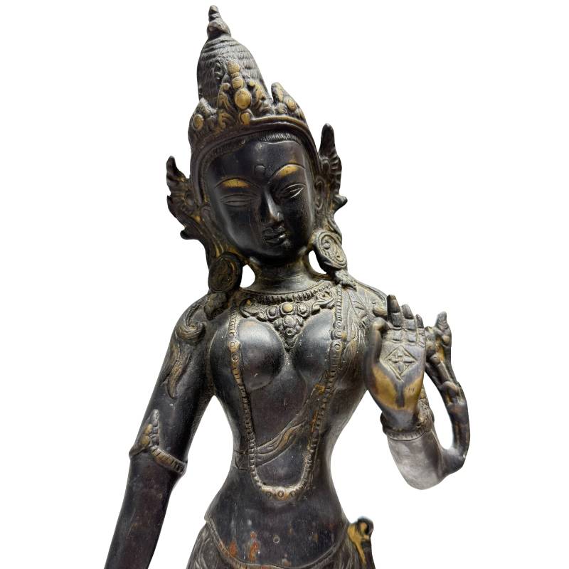 Detail der Mudra (Handgeste) und des Schmucks der Tara-Figur.