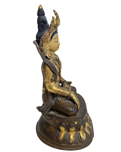 Tara Statue Bronze Himalaya Lotussockel vergoldet