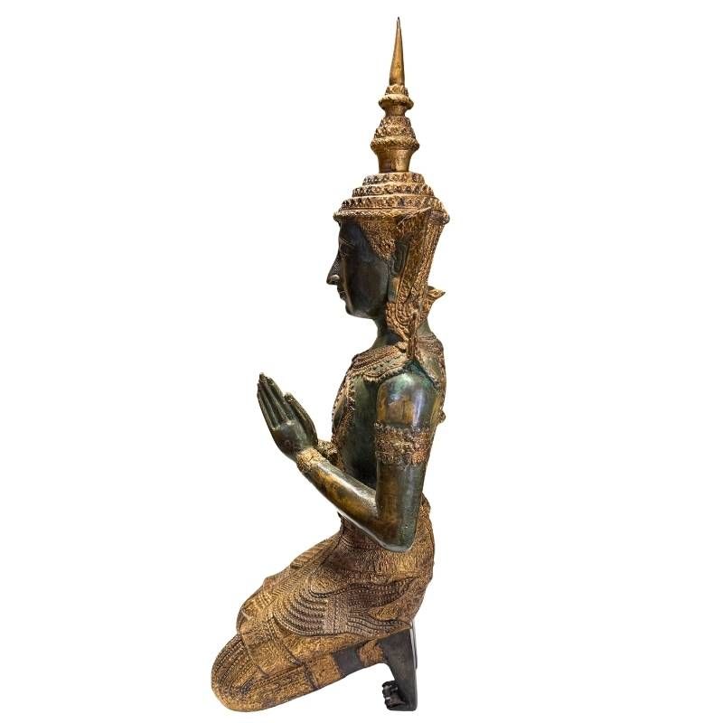 Paar antike thailändische Tempelwächter aus Bronze, 19. Jahrhundert, 56 cm hoch, 15 kg Set, Reste originaler Feuervergoldung, exklusives Interieur-Objekt, Lot 433, 1stbuddha.