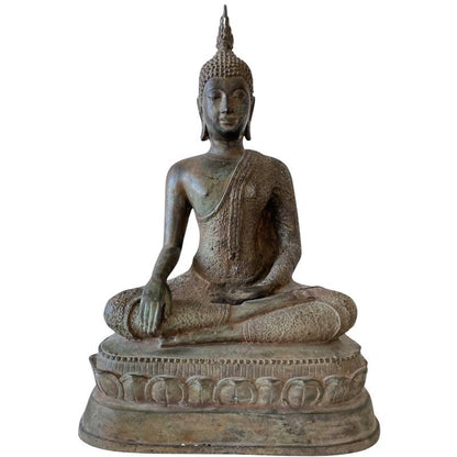 Antike thailändische Buddha-Statue aus Bronze im klassischen Ayutthaya-Stil