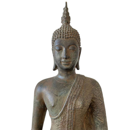 Antike thailändische Buddha-Statue aus Bronze mit natürlicher, gewachsener Alterspatina