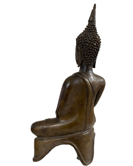 Thailändische Buddha-Statue aus Bronze mit Tempel-Patina