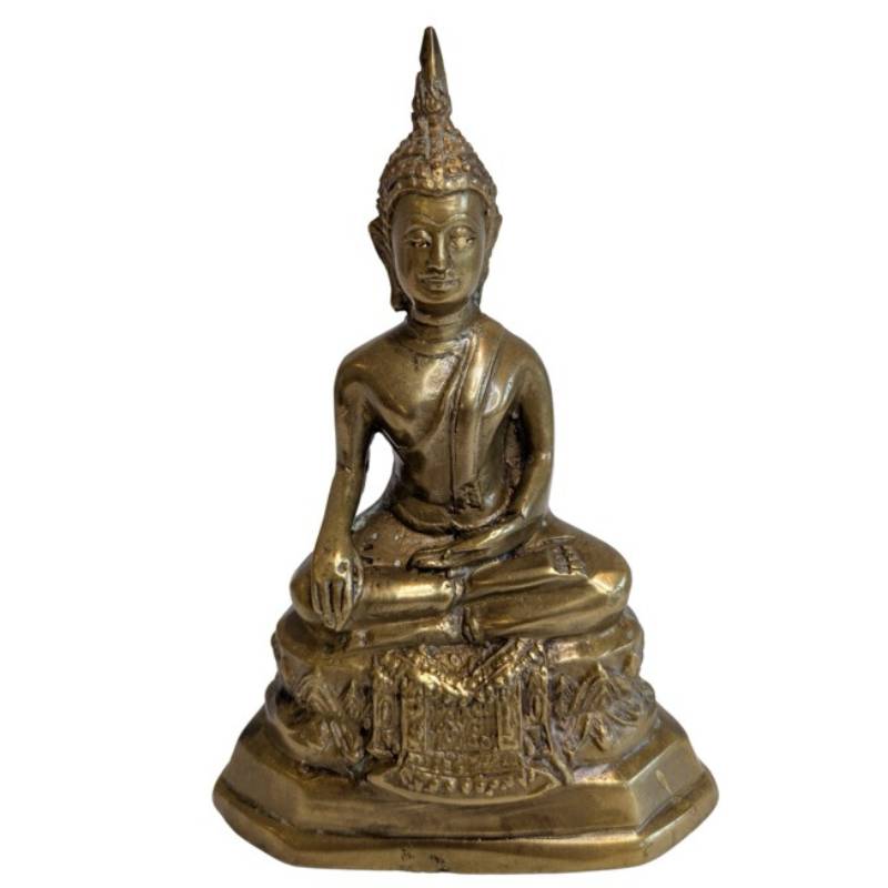 thailaendischer buddha bhumisparsha mudra bronze skulptur feuervergoldet