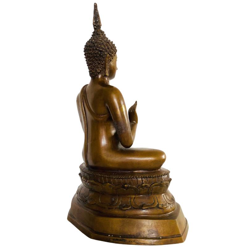 Thailändische Buddha-Statue aus Bronze mit antiker Ausstrahlung und Patina