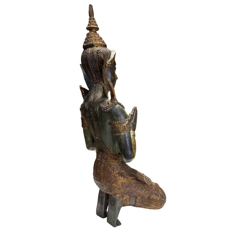 Antike thailändische Tempelwächter aus Bronze, kniende Thephanom Figuren, 56 cm hoch, 15 kg Set, 19. Jahrhundert mit Feuervergoldung, Lot 433, 1stbuddha.