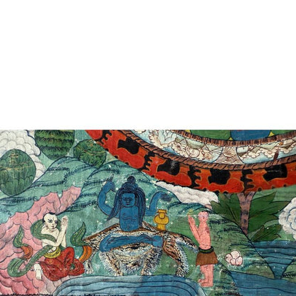 Authentische Thangka-Malerei in Himalaya-Tradition, handgemaltes Mandala auf Stoff mit Exportstempeln und Wachssiegel, Nepal, 1stbuddha.