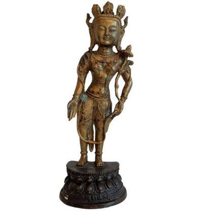 tibetischer avalokiteshvara bronze skulptur vergoldungsreste detail
