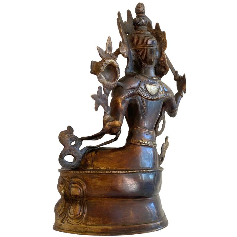 Tibetische Manjushri-Statue aus Bronze mit Resten originaler Feuervergoldung