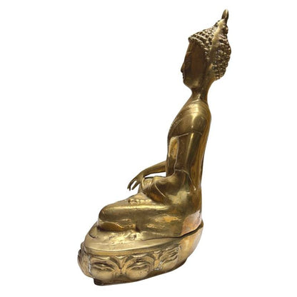 tibetischer buddha bhumisparsha mudra bronze skulptur patina goldton oxidation
