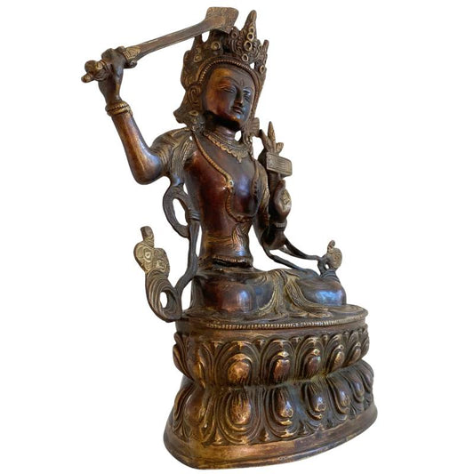 Tibetische Manjushri-Statue aus Bronze, authentische Handwerkskunst aus der Himalaya-Region