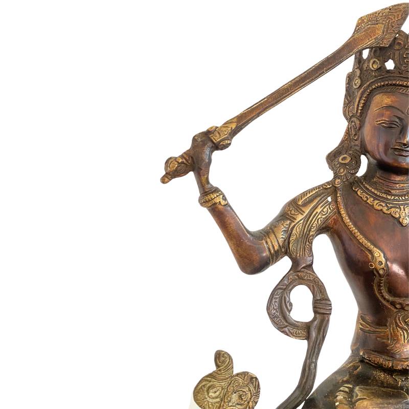 Tibetisches Weisheitsbild des Manjushri aus Bronze, handgefertigte Statue mit Symbolen der Erkenntnis