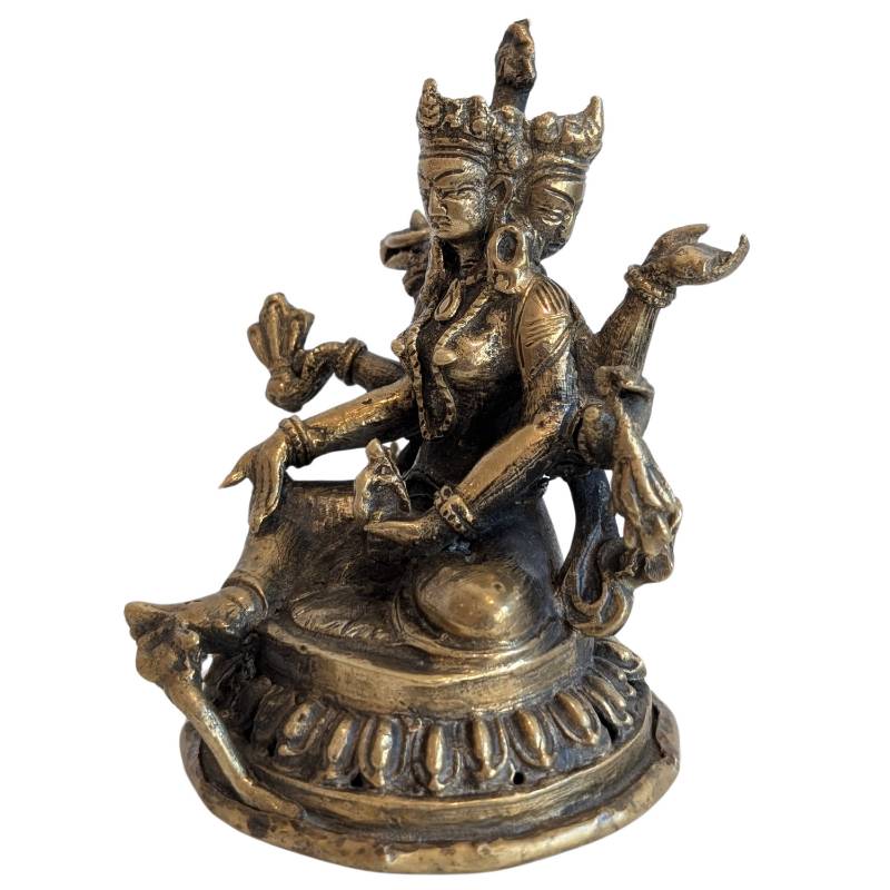 Ushnishavijaya Bronze mit Patina auf Lotusbasis als Schutzfigur dargestellt