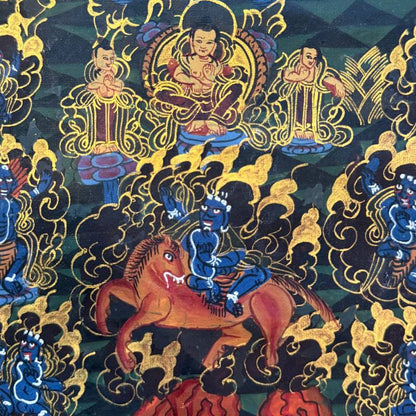 Vajradhatu-Mandala Thangka aus Nepal, feines Linienwerk mit Goldpigmenten und ritueller Patina, 1stbuddha.