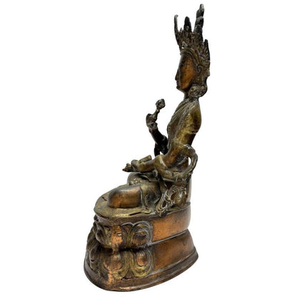 Antiker Vajrasattva auf doppeltem Lotusthron, Lot 460, 34 cm hohe Bronze, 3,4 kg, detaillierte Lotosbasis mit authentischer ritueller Patina und Abnutzungsspuren, 1stbuddha.