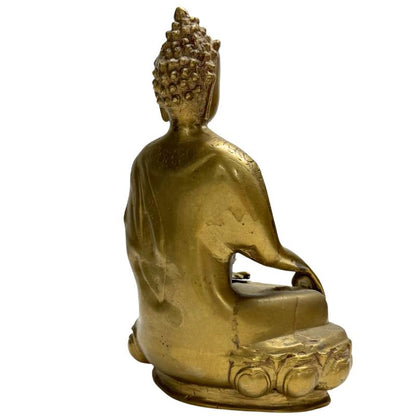 Seitenansicht der 70er Jahre Vintage Buddha-Statue aus massiver Bronze