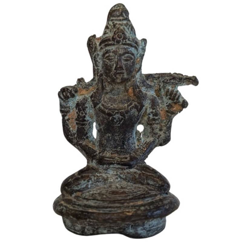 Vishnu Figur Bronze Indien sitzend kleine Darstellung