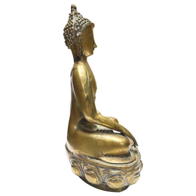 Antikes feuervergoldetes Buddha-Bildnis auf Lotusthron, 18. Jahrhundert bis frühes 19. Jahrhundert, handgearbeitete Details, authentische Alterspatina, Lot 425.