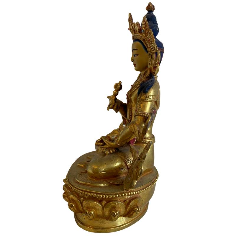 Buddhistische Weiße Tara Statue aus Nepal, feuervergoldete Bronze mit polychromen Details, Newar-Stil, 19./20. Jahrhundert
